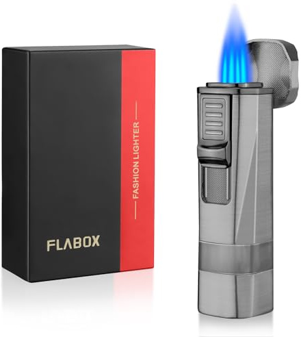 CGAPLUS 4 Jet Flame Windproof Torch Lighter with Cigar Stand and Punch - Butane Refillable, Grey