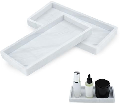HHXUUAN 2 Vassoio da Bagno in Silicone, Vassoio Toeletta Portaoggetti Vassoio Decorativo, Rettangolare per Organizzare Profumo Gioielli Cosmetici Sapone Dispenser Vanità del Bagno (Marmo)