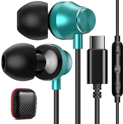 USB C Wired Earbuds for Google/Pixel 10 10a 9 8 8A 7 7A 6A for iPhone 17 17e Air 16 Pro Max 16e 15 Plus Corded Headphones for Apple/Android Type C Earphones for Samsung/Galaxy S26 S25 S24 Ultra Green