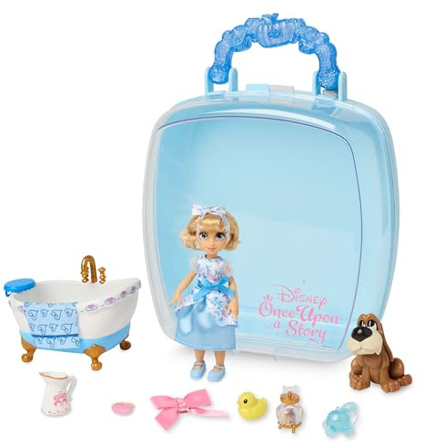 Disney Store Ufficiale Set da Gioco con Mini Bambola Cenerentola, Disney's Once Upon a Story, 10 Pezzi, Include Il Cane Bruno, Vasca da Bagno e Accessori, Adatto dai 3 Anni+