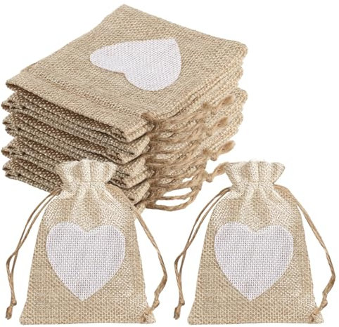 20 STK Jutesäckchen Klein, 10x8cm Kleine Säckchen zum Befüllen, Herz Jute Geschenktüten, Kleine Stoffsäckchen für Lavendelsäckchen, Geschenksäckchen Baumwollsäckchen für Geschenke Süßigkeiten