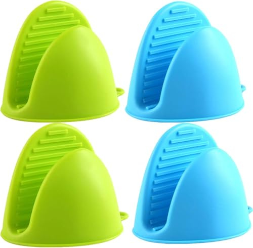Mibbxea Silikon-Ofenhandschuhe, Pinch-Griff für Toaster, Mini-Topflappen, Küchenhandschuhe, hitzebeständige Handschuhe zum Kochen, Backen, Grillen, 2 Paar (Blau und Grün)