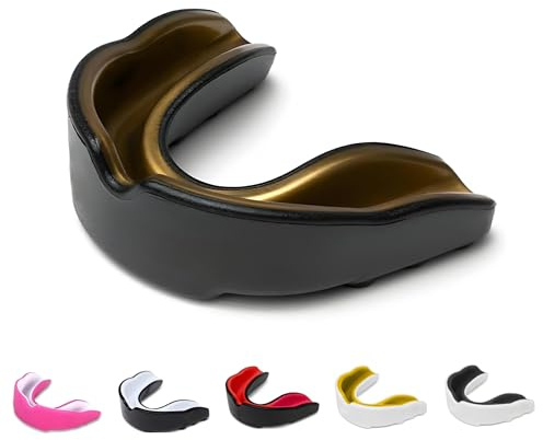 SKT SOUQ Sports Mouth Guard, Adults and Junior Gum Shield with case,Mouthguard for Jaw Protection in Contact Sports,Boxing,MMA Rugby,Karate and Martial Arts (Black/Golden, Adult Above 11 Years)