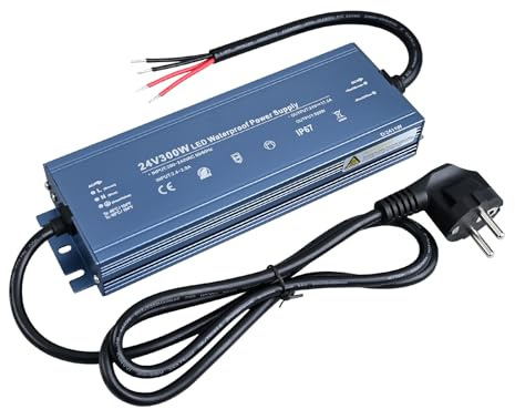 TOPAI IP67 Wasserdicht LED Netzteil 24V 300W CE Zertifiziertes | Eingang AC200V–240V, Ausgang DC24V 12,5A, mit 3-poligem Stecker, geräuschlos, schnelle Kühlung