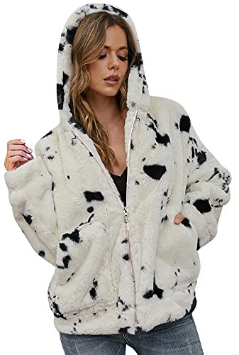 Komiseup Fleecejacke Damen, Winterjacke Damen Kurze Winter Pelzmantel Elegant Kunstpelz Jacke Offener Front Wintermantel Dick Plüschjacke mit Kapuze Faux Pelz Coat Warme Kunstfell Oberbekleidung 14