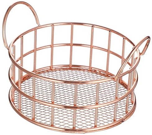 MAGICLULU Rose Gold Metal Wire Storage Basket Round Tabletop Organizer for Snacks, Cosmetics and Office Supplies, Wire Basket for Home Pantry Storage and Desktop Organization