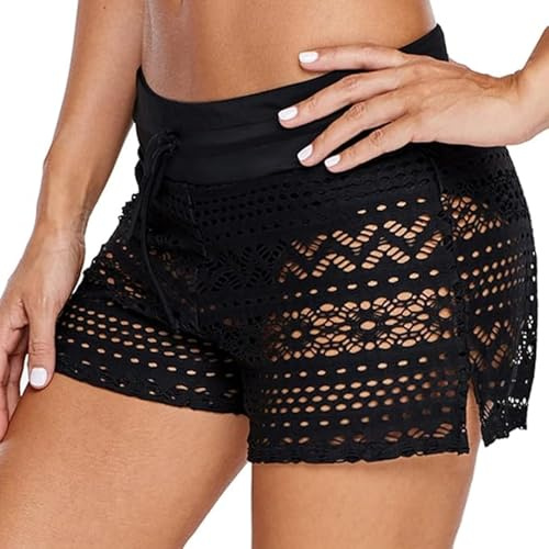 Risipu Damen Badeshorts Schnelltrocknende,Schwimmhose,Badeshorts für Damen mit hohlem Spitzendesign und weichem