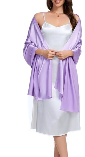 Bbonlinedress Chal Mujer Fiesta Bufanda Elegant Pañuelo Satén Mantón Moda Estolas Para Boda Novia Dama Noche 70cm*195cm Lavender