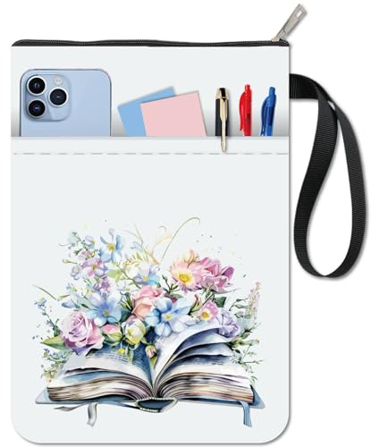 CRASPIRE Flor Cubierta Libro con Cremallera Bolsillo Adicional Impermeable Bolsa Tela Funda Portátil Cuerda Doble Cara Cubierta Libros Tapa Dura Cuaderno Biblia Diario Texto Rústica