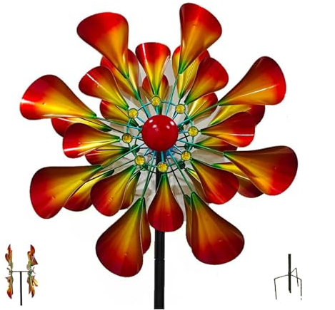 Hazomeu 205cm Moulin a Vent Jardin Exterieur, Sculptures Et Mobiles à Vent avec éolienne Cinétique Double Sens Moulin à Vent Jardin XXL, pour La DéCoration de Patio de Cour De Pelouse
