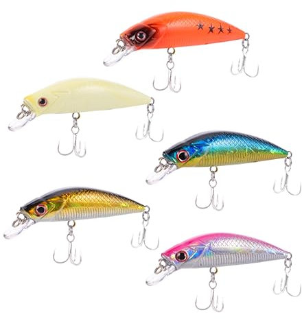 EXAOMBLE 5piezas Señuelos De Pesca Realistas Cebo Artificial Biónico Aflotante para Pesca Agua Dulce y Salada