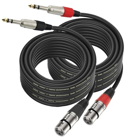 VOXYNK 2 Pack XLR Buchse auf 6,35 mm TRS Kabel 2M, Geflochtenes Klinke Stereo 6,35 mm stecker auf 3 poliges XLR Mikrofonkabel - Professional/HiFi