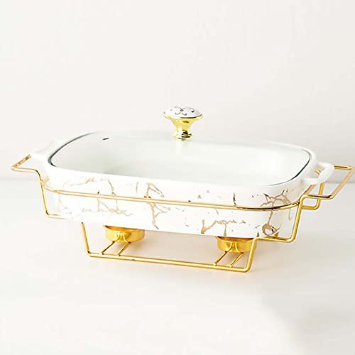 DFGHNBVC 2L Ceramic Chafing Dish Buffet Set Marble Finish Chafing Dish Rectangular Chafers For Buffet/Weddings/Parties/Banquets/Catering Events Black B,
