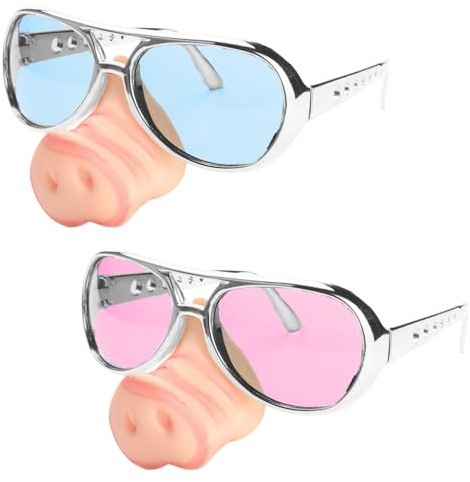 LUKIUP 2 Stück Lustige Schweinsnase Brille, Neuheit Schwein Nase Sonnenbrille, Kleid Up Kostüm Party Brille mit Blau & Pink Gläsern, Spaß Party Eyewear für Erwachsene & Kinder