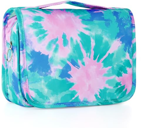 Vipdeal Tie Dye Hanging Toiletry Bag for Girls, Travel Toiletry Bag for Teen Girls Cosmetic Makeup Waterproof Wash Bag Traveling Toiletries, Green Teal