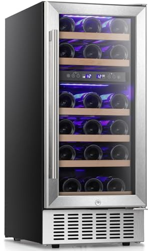 Antarctic Star Wine Fridge 15 Wine Cooler Under Counter Beverage Refrigerator Beer Mini Fridge 28 Bottles Dual Zone Built-in Freestanding Stainless Steel Double-Layer Tempered Glass Door