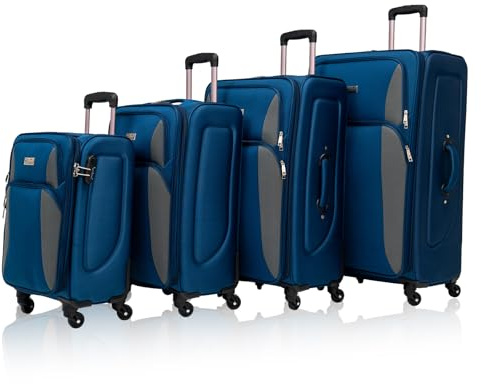 GDFStudio 4 Piece Softside Luggage Set with Spinner Wheels, Expandable Lightweight Suitcase Travel Set, Durable Softshell Trolley Bags with Carry-On and Checked Sizes – Navy Blue
