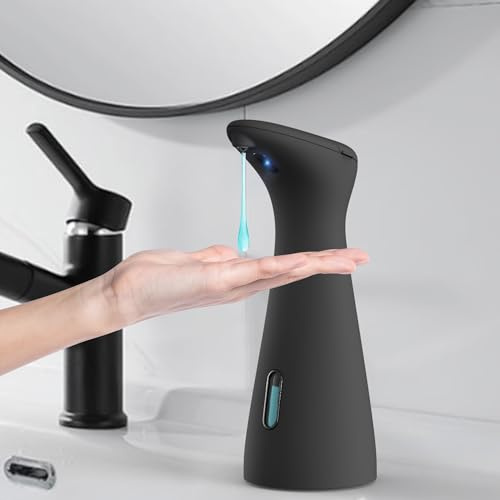 Dispenser Automatico Sapone Senza Contatto， Squisito 200ml Sensore Intelligente 4 Livelli Regolabile dispenser di sapone, Impermeabile IP65，alimentato a batteria，Adatto per Cucina, Bagno (Nero)