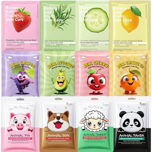 12PCS Face Masks Skincare, face masks, Daily Care Face Sheet Mask, Hydrating Soothing Sheet Mask Set, Moisture Repair Multipack For Glowing Skin & Daily Self-Care Routine