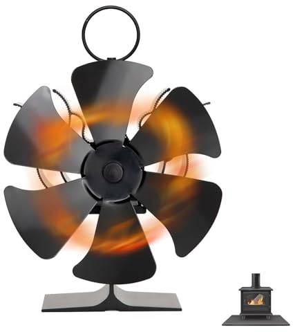 FUANA Ventola per camino a 6 pale per riscaldamento stufa, circolatore termoelettrico per stufe a legna, funzionamento silenzioso 1300 giri/min, accessori per radiatore da 50 °C a 350 °C