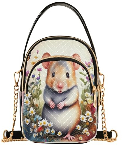Enkel axelväska akvarell söt hamster färgglada quiltade telefonväskor med kedjerem söt dragkedja plommonväska damväska, 15 x 21 cm x 7,9 cm, 15 x 8 x 21 cm