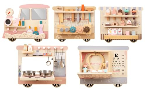 DREAMADE Montessori Busy Board, Motorikbrett aus Holz mit Blöcken & Xylophon & Zahnrädern & Uhr, Montessori Wandboard Motorikspielzeug für Kinder ab 3 Jahren (Zug-Natur)