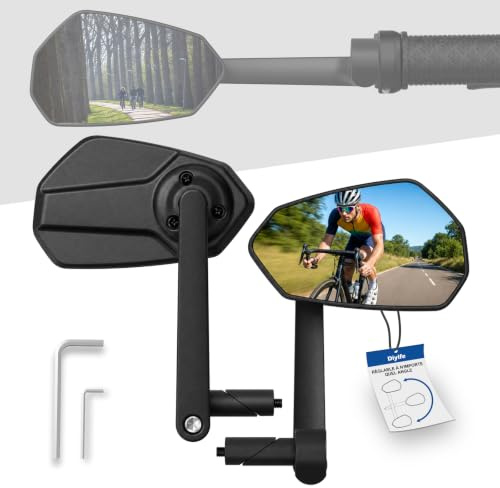 Diyife Retroviseur Velo Embarqué, Rotatif 360° Miroir Grand Angle en Verre | Compatible Guidon Droit Ouvert 16–20 mm, Support Nylon Solide Anti-Chute Parfaitement Stable, Avec Outils de Montage (2 Pack)