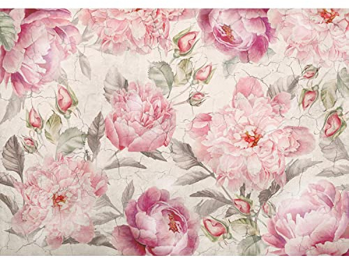 Runa Art Papier peint intissé 396 x 280 cm Fleurs pivoines mur de béton | Toison Décoration Murale Salon Chambre á Coucherr | Fabrication Allemande | rose 9416012a