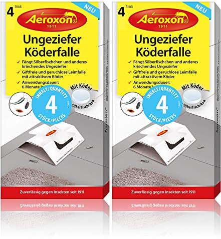 Aeroxon Ungeziefer Köderdose – 8X Insektenfallen zur Überwachung und Bekämpfung von Silberfischen, Schaben & anderem Ungeziefer – Silberfisch Köder, Ungezieferfalle, Köderdose gegen Insekten