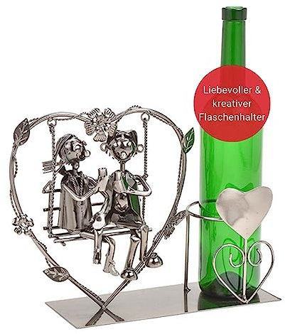 WOMA Wein Flaschenhalter Liebespaar auf Schaukel in großem Herz - Weinflaschenhalter Metall mit Figuren als Geschenk oder Dekoartikel für zu Hause…