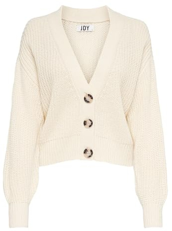 JDY Damen Strickjacke JDYJusty gestrickte Damenjacke Cardigan mit Knopfleiste 15200418 Eggnog M