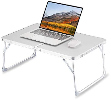 Foldable Laptop Table for Bed, SUVANE Lap Desk Bed Desk, Breakfast Serving Bed Tray, Portable Mini Picnic Table Storage Space Laptop Desk Reading Holder(Gray)