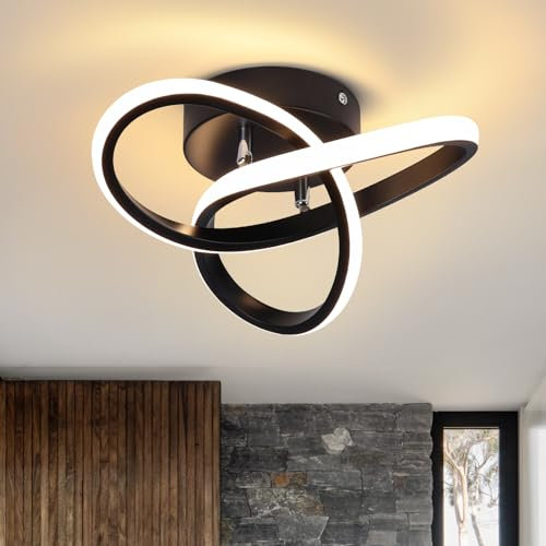 EIDISUNY Led Ceiling Light, 25cm Black Simple Curved Small Hallway Lamp, Black Modern Ceiling Lights Fixture for Hallway Bedroom, Living Room Aisle Entryway Balcony Stair - 26W Warm White Light 3000K