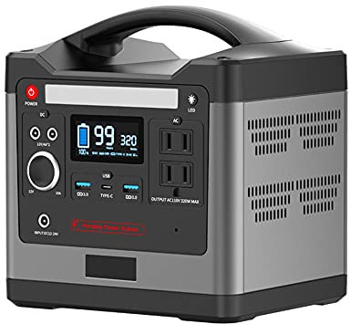 96000mAh Protable Solar Power Station 12.8v 307Wh Mini Generator High Power Battery Power with LED Lighting for Camping, Home, Emergency/UK Plug