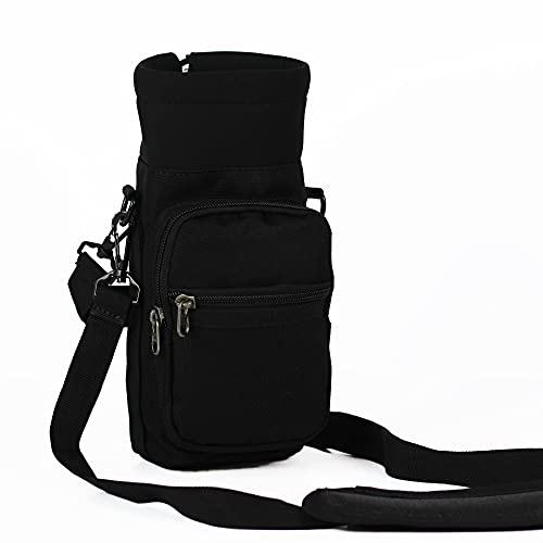 Trinkflaschenhalter-Tragetasche,Passend für 50oz-Flaschen,Tactical Molle Bottle Bag mit verstellbarem, gepolstertem Schultergurt und Telefonkartenfächern zum Wandern und Wandern (Schwarz)