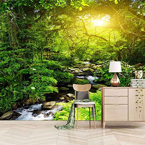 FVGKYS Wandgemälde Benutzerdefinierte Wandbild Tapete 3D Sonniger Grüner Wald Wandtattoo Kinderzimmer Wohnzimmer Schlafzimmer Fotowand Papier Selbstklebend Tapeten Wanddekoration 300x210cm