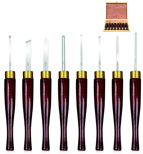 Turning Tools HSS 8 Piece Woodworking Wood Lathe Chisel Set for The Beginner to Intermediate Wood Turner with Beech Handles and Attractive Case
