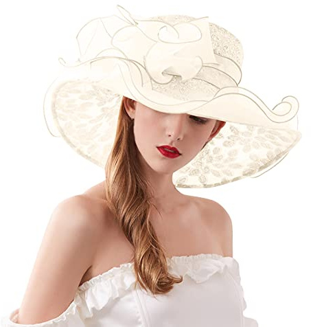 TIMIYUYU Sonnenhut Damen Party Hochzeit Sonnenhüte Blumen Organzahut Elegante Sommer Mesh Hut Strandhut Damenhut Bowler Hut Faltbare Sonnenschutz Sonnenhüte für Strand Kirche Tea Party