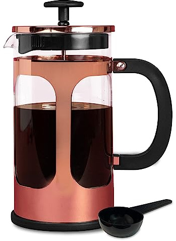 Farberware Cafetera de prensa francesa, cafetera de té y espresso, prensa fría de acero inoxidable, vidrio de borosilicato resistente al calor, sin BPA, cuchara medidora incluida, capacidad para 8