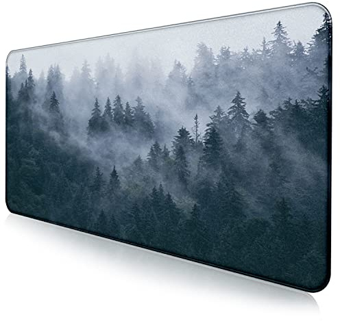 Large Extended Gaming Mouse Pad with Stitched Edges, Non-Slip Waterproof Rubber Base Mouse Pad for Office, Computer, Keyboard, Laptop and Home Desk Pad (Grey Forest)