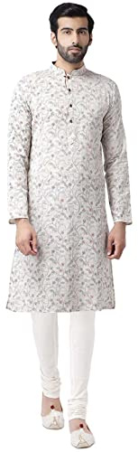 KISAH Men's Traditional Indian Ethnic Wear Kurta For Wedding & Festivals | White | Size: | Ka-0336-42 Whitemulticolour & Thanksgiving