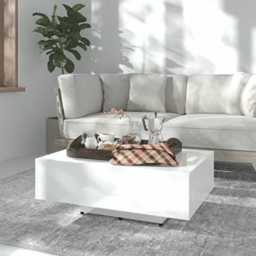 homiuse Table Basse Blanc Brillant Aggloméré 85x55x31 cm Table Basse Salon Table de Salon Petite Tables Basses de Salon Table Basse Industrielle Table Basse Bois Table Basse Blanche