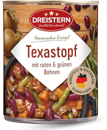 DREISTERN Texastopf 800g I Mit Bohnen & Fleischwurst I Herzhafter Eintopf in recyclebarer Konservendose I Lange Haltbarkeit dank natürlicher Konservierung I Hausmacher Qualität