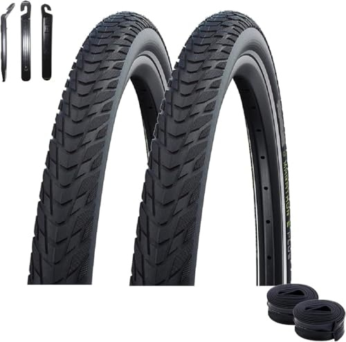 2 x Schwalbe Marathon E-Plus Smart D-Guard E-50 Schwarz-Reflex 55-622 + 2 x Schwalbe Schläuche SV19 inkl. Reifenheber