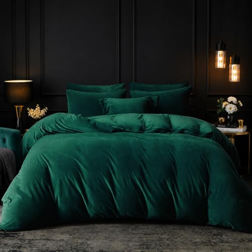 Luowei Warme Bettwäsche 135x200cm Plüsch Winter Kuschelig Fleece Bettwäsche 2-Teilig Dunkelgrün Weiche Hautfreundlich Bettbezug Set für kalte Nächte mit Reißverschluss und Kissenbezug 80x80cm