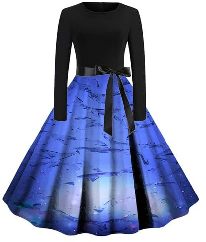 Robe Halloween Femme Vintage Imprimé Dentelle Manches Courtes Grande Jupe Swing Chic Deguisement Noël Cocktail Pas Cher Gothique