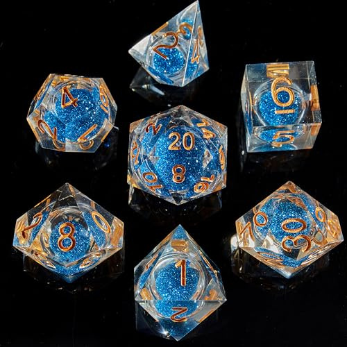 Fugacity DND tärningsset, flytande kärna handgjord skarp kant 7 delar harts tärningsfängelsehålor och drakar polyhedral tärningsset, D&D tärningsset med presenttärningsfodral för RPG MTG bordsspel