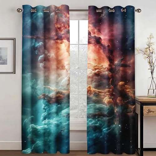 KARPIX Universum Planet - Tenda per finestra con occhielli, opaca, per bambini e ragazzi, 2 pannelli (6,150 x 166 cm)