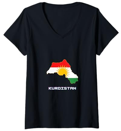 Womens Kurdistan Map Flag - bzhi kurdo kurdistan V-Neck T-Shirt