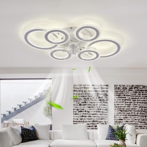 Dceinz Smart Deckenventilator mit Beleuchtung Reversibel Dimmbar LED Deckenlampe Ventilator und Fernbedienung Leise DC Deckenventilator Licht 6 Gang Schlafzimmer Groß Modern für Wohnzimmer-Schwarz